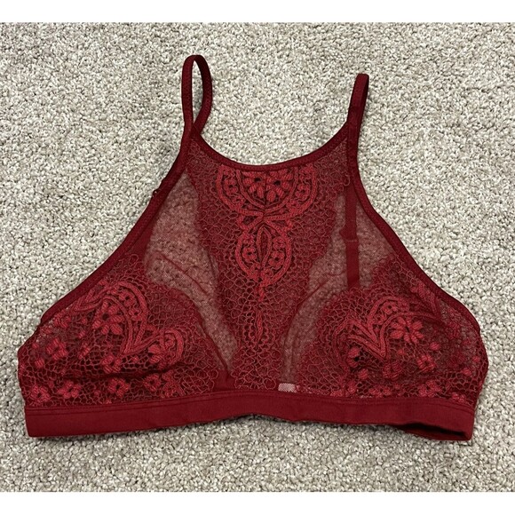 Victoria's Secret Other - Victorias Secret Lace Halter Bralette Bra Size Small Dark Red Body By Victoria